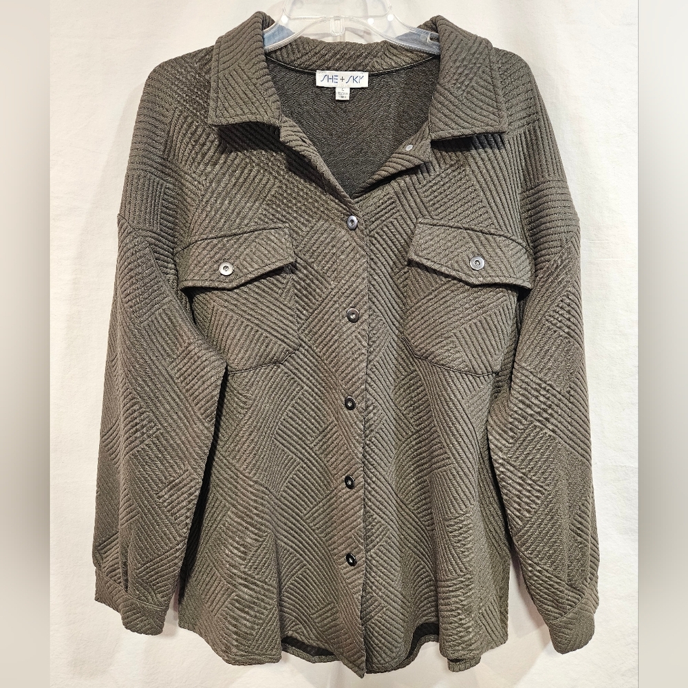 She + Sky Textured Button-Up Shacket - image 1